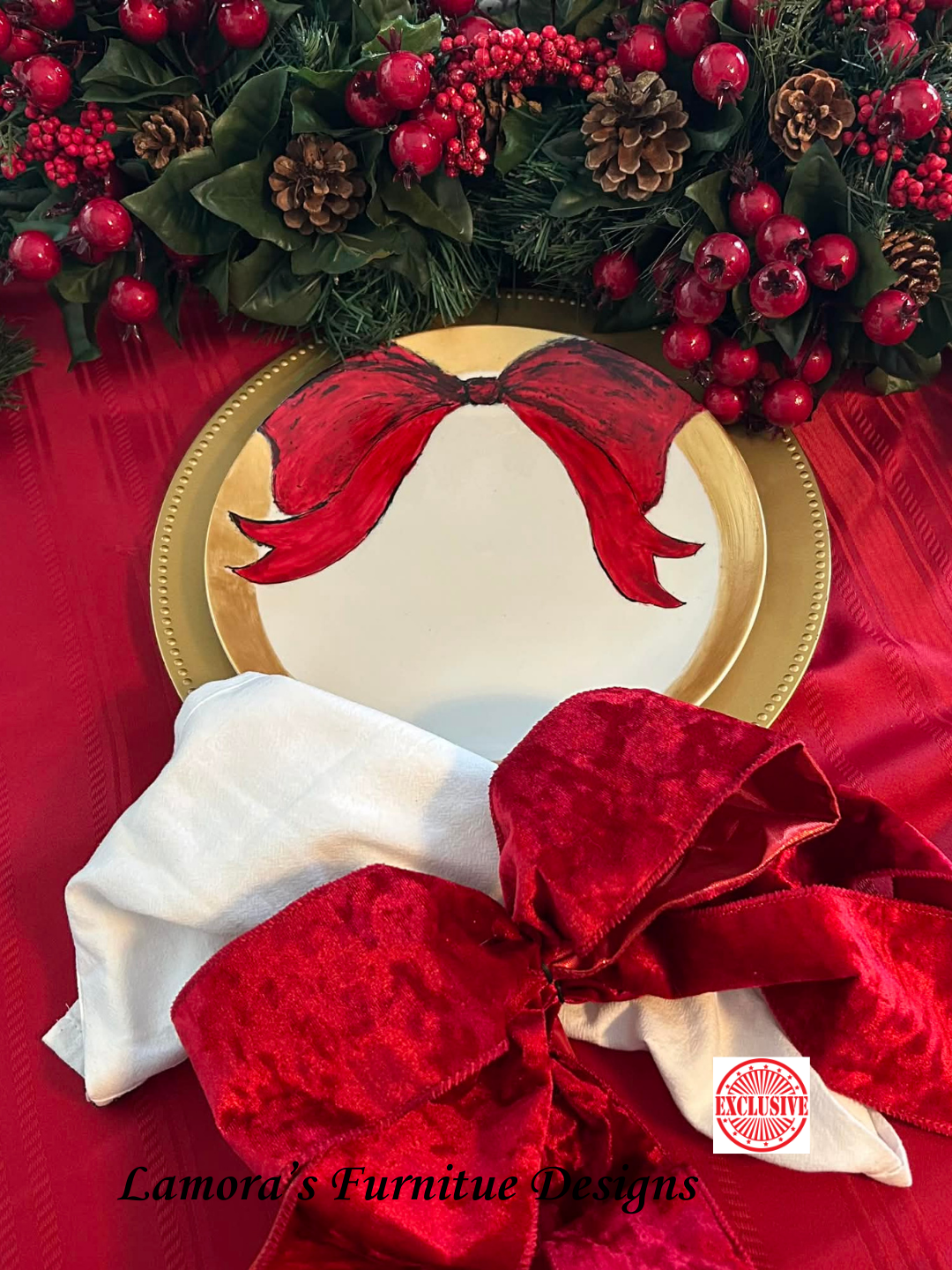 Red Bow Christmas Dinner plates