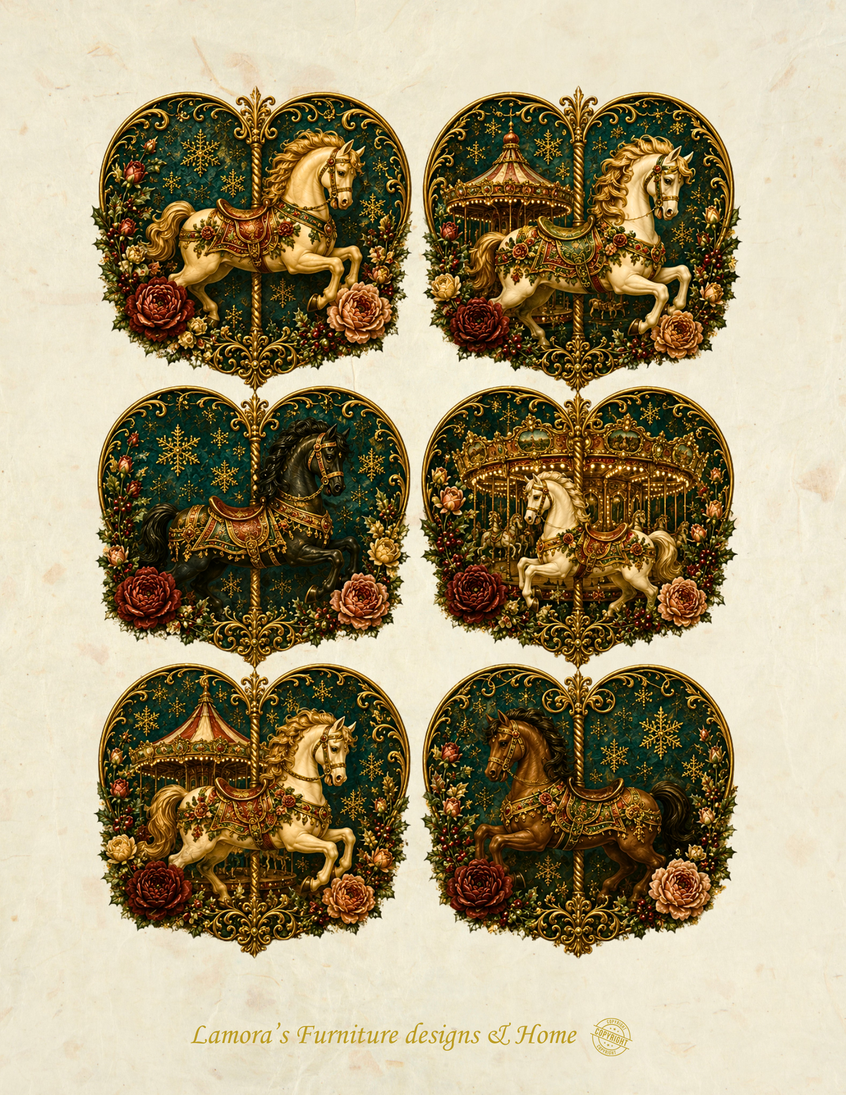 Rice Paper-Carousel horses (green background)