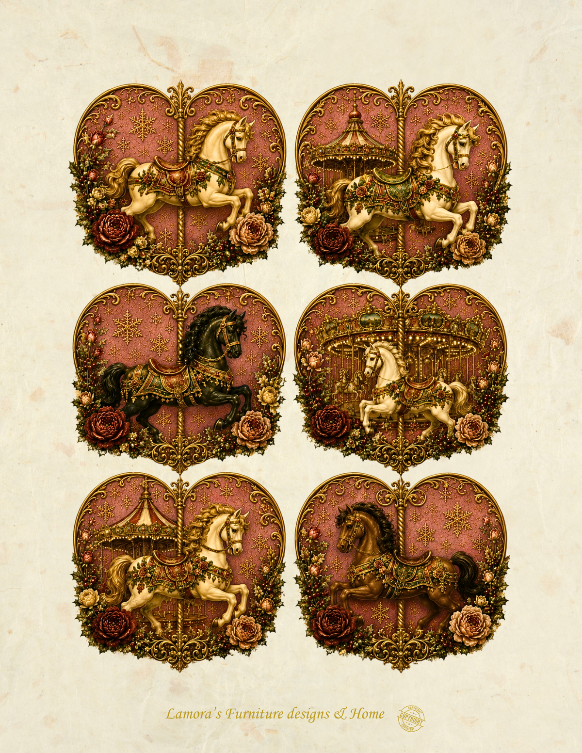 Rice Paper-Carousel horses(rose pink background)